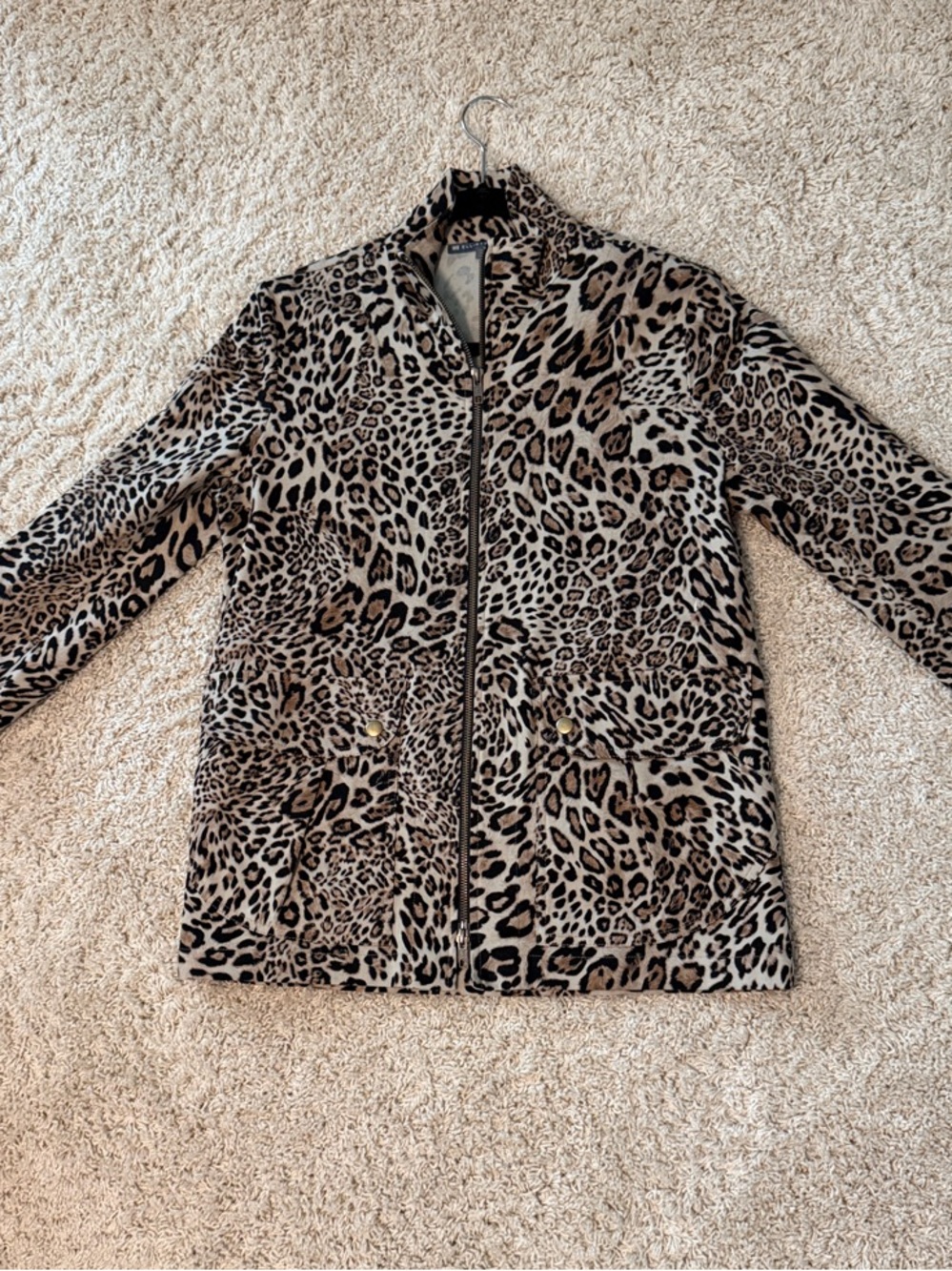 Elliott Lauren Leopard-Print Zip-Front Pea Coat in Beige and Black
